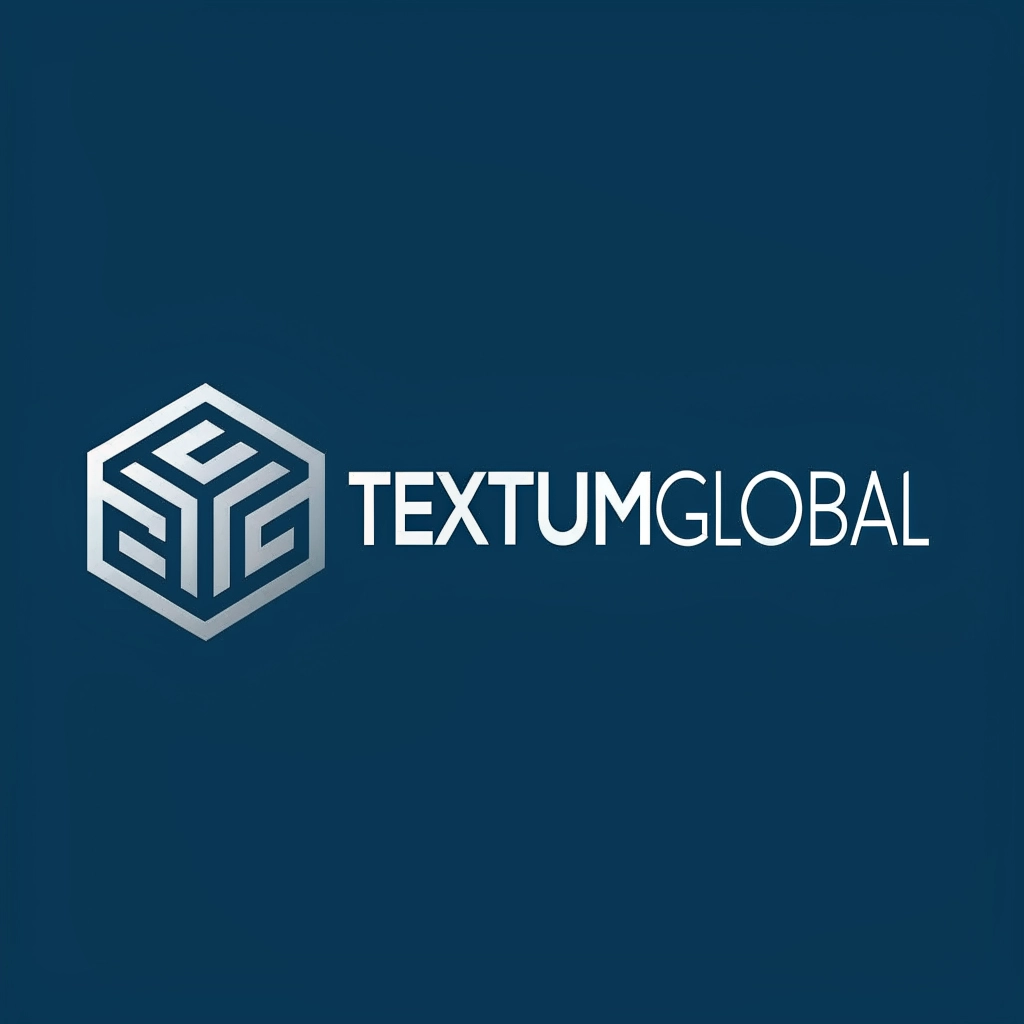 A modern and minimalist logo for a company named 'textumglobal'. The design should be clean, professional, and suitable for a global corporate brand. Use a professional color palette like deep blue and silver.